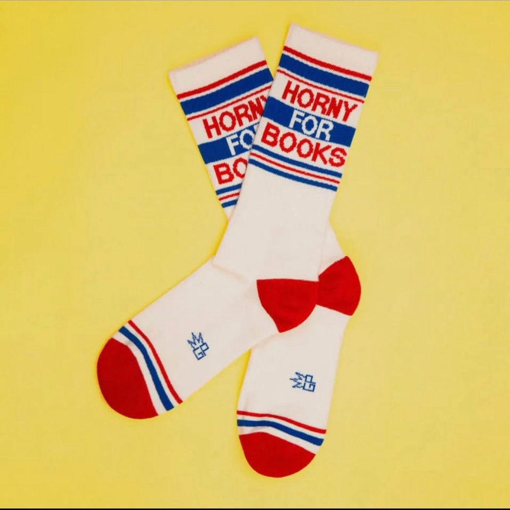 White and Red Socks with Blue Accents